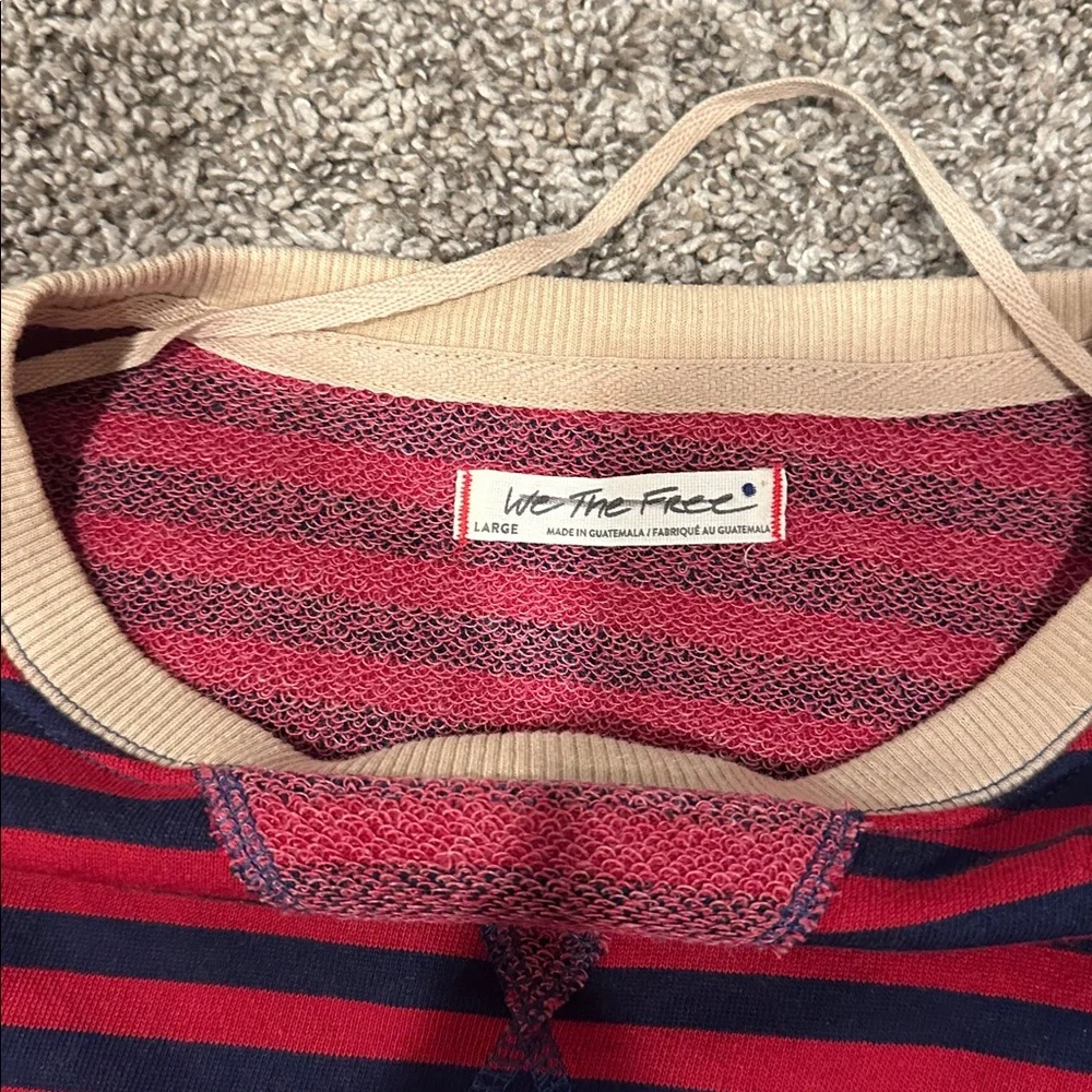 Free People Oversized Striped Pullover Sweatshirt Red Blue Slouchy Cozy Top